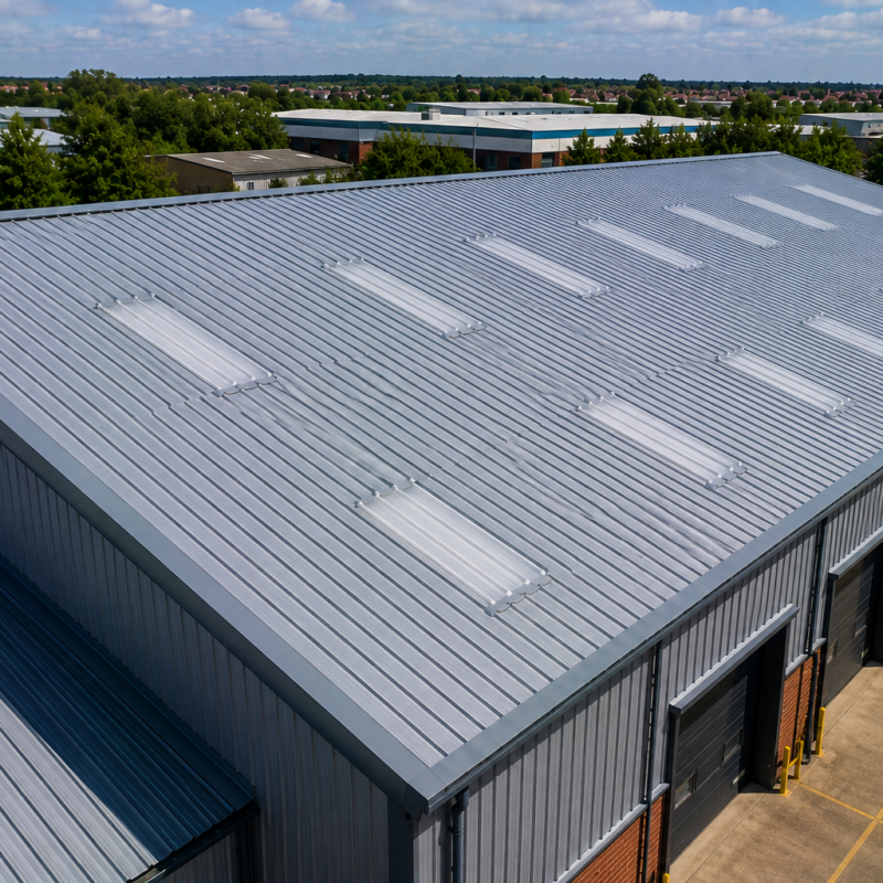 Refurbished warehouse roof with rooflights